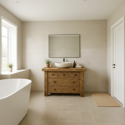 Handcrafted Solid Wood Single Bathroom Vanity - Rustic Storage Cabinet with Drawers