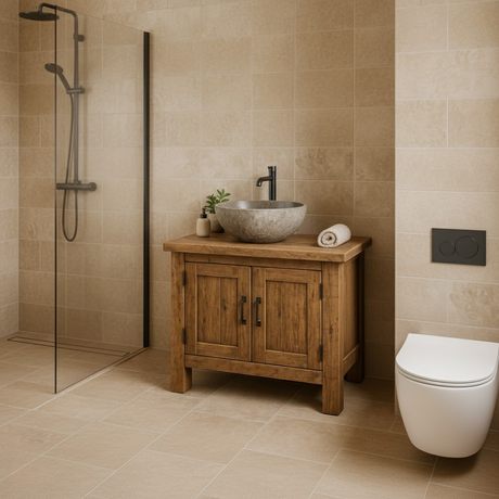 Handcrafted Soild Wood Bathroom Vanity | Compact Single Sink Cabinet Storage