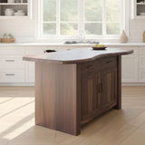 Handcrafted Solid Wood Kitchen Island with Live-Edge Curved Top and Spacious Storage