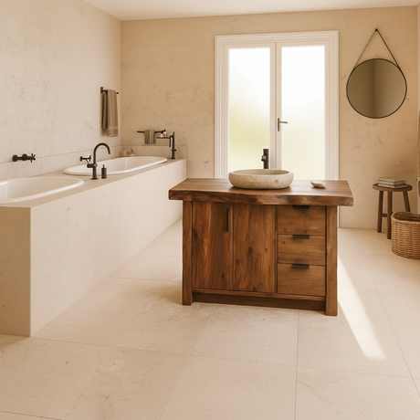 Handcrafted Solid Wood Bathroom Vanity with Live-Edge Top and Modern Storage Drawers