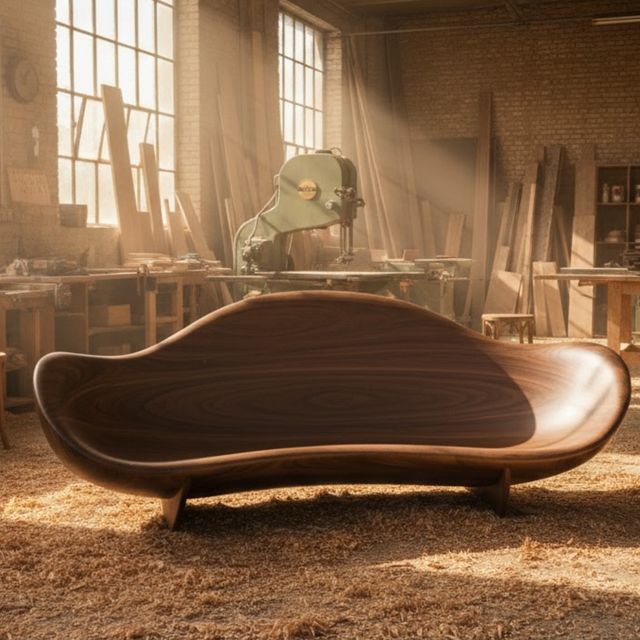 Handcrafted Solid Wood Sofa – Modern Organic Sculptural Couch with Curved Wood Frame