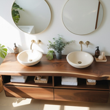 Handcrafted Solid Wood Floating Bathroom Vanity with Open Shelves & Soft-Close Drawers