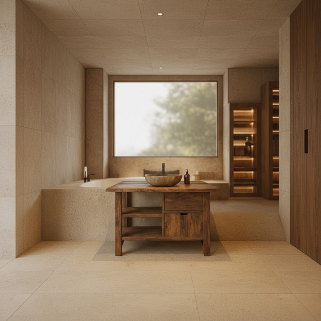 Handcrafted Solid Wood Bathroom Vanity with Open Shelves and Soft-Close Storage