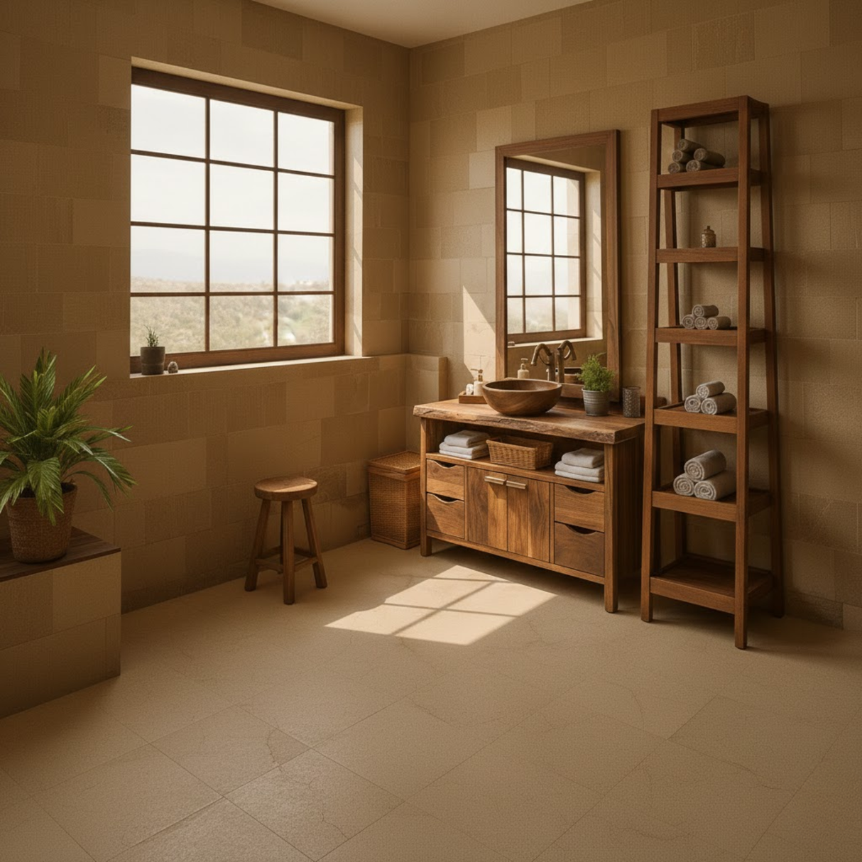 Handcrafted Solid Wood Bathroom Vanity with Live Edge Walnut Top and Double Storage Cabinets