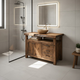 Handcrafted Solid Wood Bathroom Vanity with Live Edge Walnut Top, 3 Drawers and Cabinet