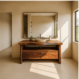 Handcrafted Solid Wood Bathroom Vanity with Live-Edge Walnut Top and Modern Storage Drawers
