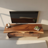 Handcrafted Live-Edge Solid Wood TV Stand with Sculpted Curved Base