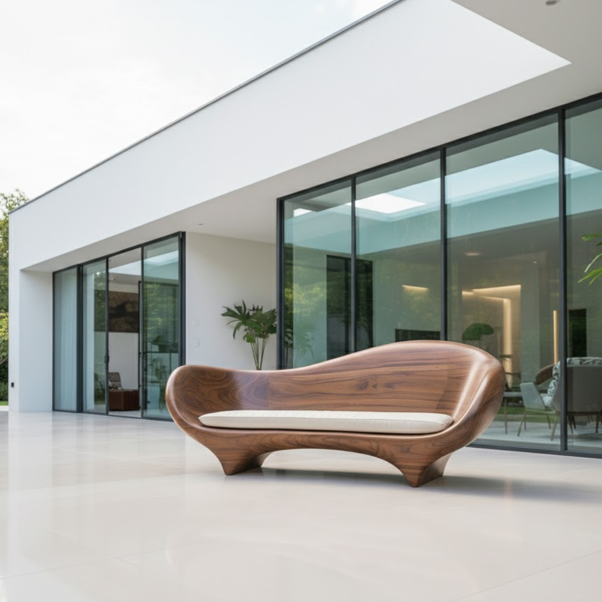 Handcrafted Solid Walnut Sofa – Modern Sculptural Wood Couch with Smooth Organic Curves