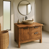 Handcrafted Solid Wood Bathroom Vanity with Live-Edge Top and Modern Drawer Design