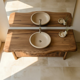 Handcrafted Solid Wood Bathroom Vanity with Live-Edge Walnut Top & Soft-Close Doors