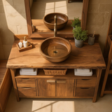Handcrafted Solid Wood Bathroom Vanity with Live Edge Walnut Top and Double Storage Cabinets