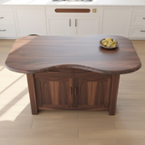 Handcrafted Solid Wood Kitchen Island with Live-Edge Curved Top and Spacious Storage