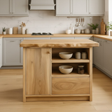 Handcrafted Solid Wood Kitchen Island with Live-Edge Top and Open Storage Shelves