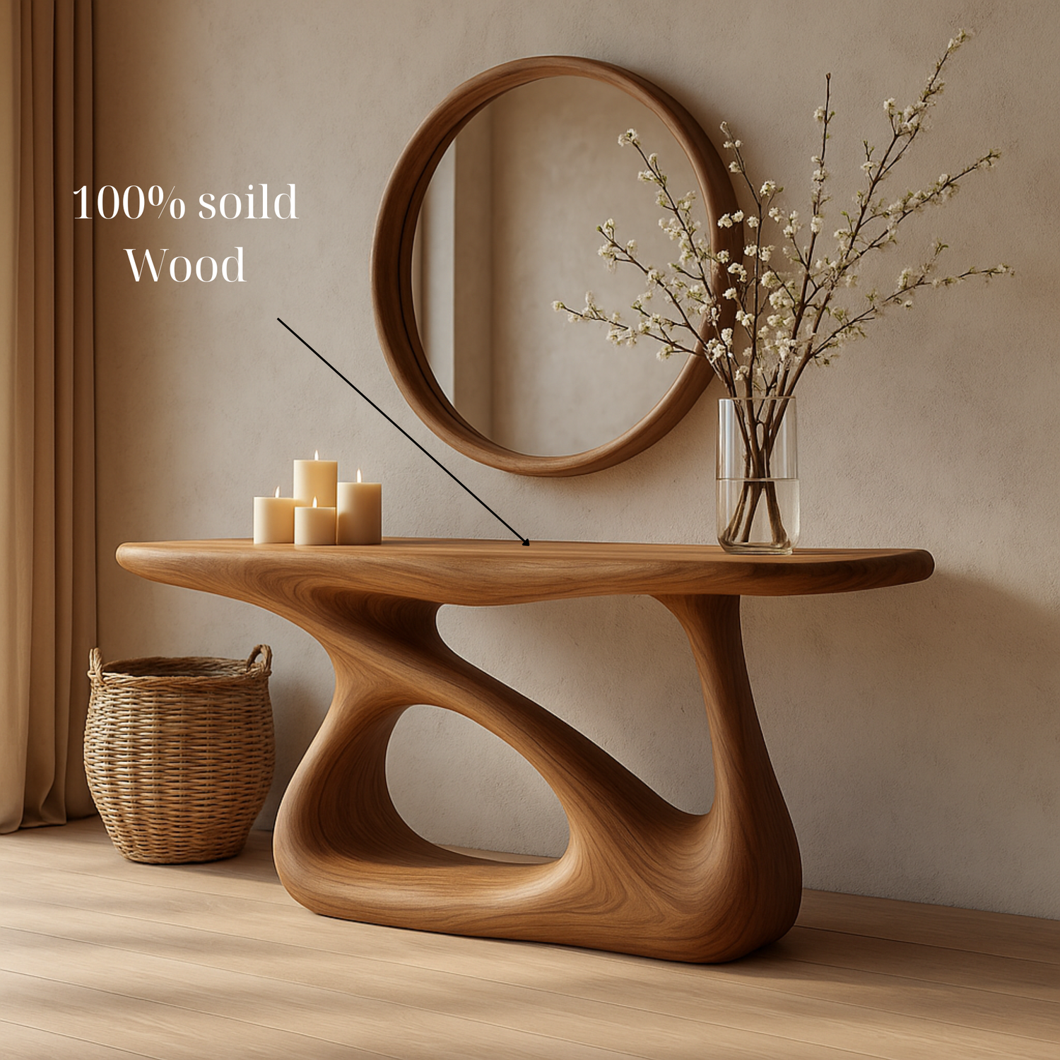 Organic Sculptural Solid Wood Console Table – Handcrafted Entryway