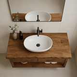 Handcrafted Solid Wood Floating Bathroom Vanity with Live Edge Top - Modern Rustic Washstand