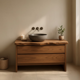 Handcrafted Solid Wood Bathroom Vanity with Live Edge Top - Rustic Modern Washstand