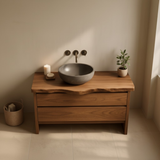 Handcrafted Solid Wood Bathroom Vanity with Live Edge Top - Rustic Modern Washstand