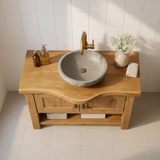 Handcrafted Solid Wood Bathroom Vanity - Rustic Live Edge Cabinet & Open Shelf