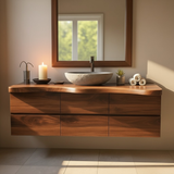 Handcrafted Solid Wood Vanity - Wide Floating Live Edge Cabinet with Drawers