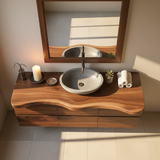 Handcrafted Solid Wood Vanity - Wide Floating Live Edge Cabinet with Drawers