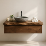 Handcrafted Solid Wood Floating Vanity - Live Edge Wall-Mounted Cabinet