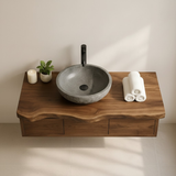 Handcrafted Solid Wood Floating Vanity - Live Edge Wall-Mounted Cabinet