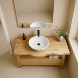 Handcrafted Solid Wood Bathroom Vanity - Live Edge Rustic Stand with Drawers & Shelf