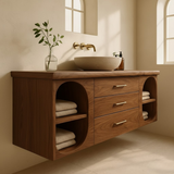 Handcrafted Solid Wood Floating Vanity - Modern Wall-Mounted Cabinet with Arches