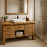 Handcrafted Solid Wood Bathroom Vanity - Live Edge Storage Cabinet with 6 Drawers & Shelf