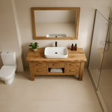 Handcrafted Solid Wood Bathroom Vanity - Live Edge Storage Cabinet with 6 Drawers & Shelf