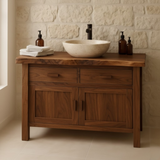 Handcrafted Solid Wood Bathroom Vanity - Live Edge Top Cabinet with Drawers & Doors