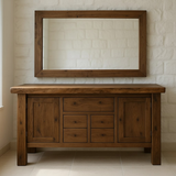 Handcrafted Solid Wood Bathroom Vanity - Live Edge Top, Cabinets, Drawers & Vessel Sink Base