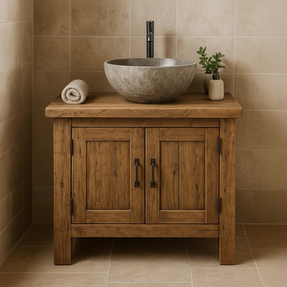 Handcrafted Soild Wood Bathroom Vanity | Compact Single Sink Cabinet Storage
