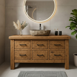 Handcrafted Soild Wood Bathroom Vanity - Farmhouse Storage Cabinet with 6 Drawers