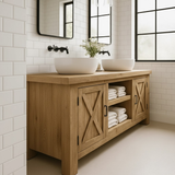Handcrafted Solid Wood Bathroom Vanity - Farmhouse Double Sink Cabinet - Rustic Oak Storage Furniture