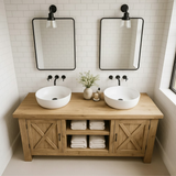 Handcrafted Solid Wood Bathroom Vanity - Farmhouse Double Sink Cabinet - Rustic Oak Storage Furniture