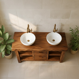 Handcrafted Solid Wood Floating Double Vanity - Live Edge Top, 2 Drawers & Open Shelves