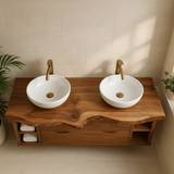 Handcrafted Solid Wood Live-Edge Double Vanity - Rustic Floating Console with Storage