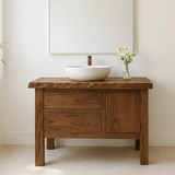 Handcrafted Solid Wood Bathroom Vanity - Live Edge Top, 2 Drawers & Single Door Cabinet