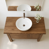 Handcrafted Solid Wood Bathroom Vanity - Live Edge Top, 2 Drawers & Single Door Cabinet