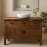 Handcrafted Solid Wood Bathroom Vanity - Live Edge Top, 3 Drawers & Double Door Cabinet