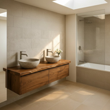 Handcrafted Solid Wood Floating Vanity - Double Sink Live Edge Walnut Console 2-Drawer