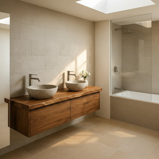 Handcrafted Solid Wood Floating Vanity - Double Sink Live Edge Walnut Console 2-Drawer