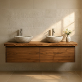 Handcrafted Solid Wood Floating Vanity - Double Sink Live Edge Walnut Console 2-Drawer