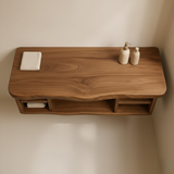 Handcrafted Solid Wood Floating Vanity - All Open Live Edge Console with Display Shelves