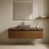 Handcrafted Solid Wood Floating Vanity - 3-Drawer Live Edge Walnut for Vessel Sink