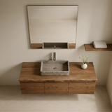 Handcrafted Solid Wood Floating Vanity - 3-Drawer Live Edge Walnut for Vessel Sink