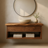 Handcrafted Solid Wood Floating Vanity - Live Edge Walnut with 2 Drawers & Open Shelf