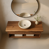 Handcrafted Solid Wood Floating Vanity - Live Edge Walnut with 2 Drawers & Open Shelf