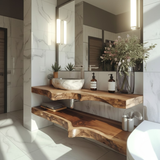 Handcrafted Solid Wood Floating Vanity – Live Edge Two-Tier Console
